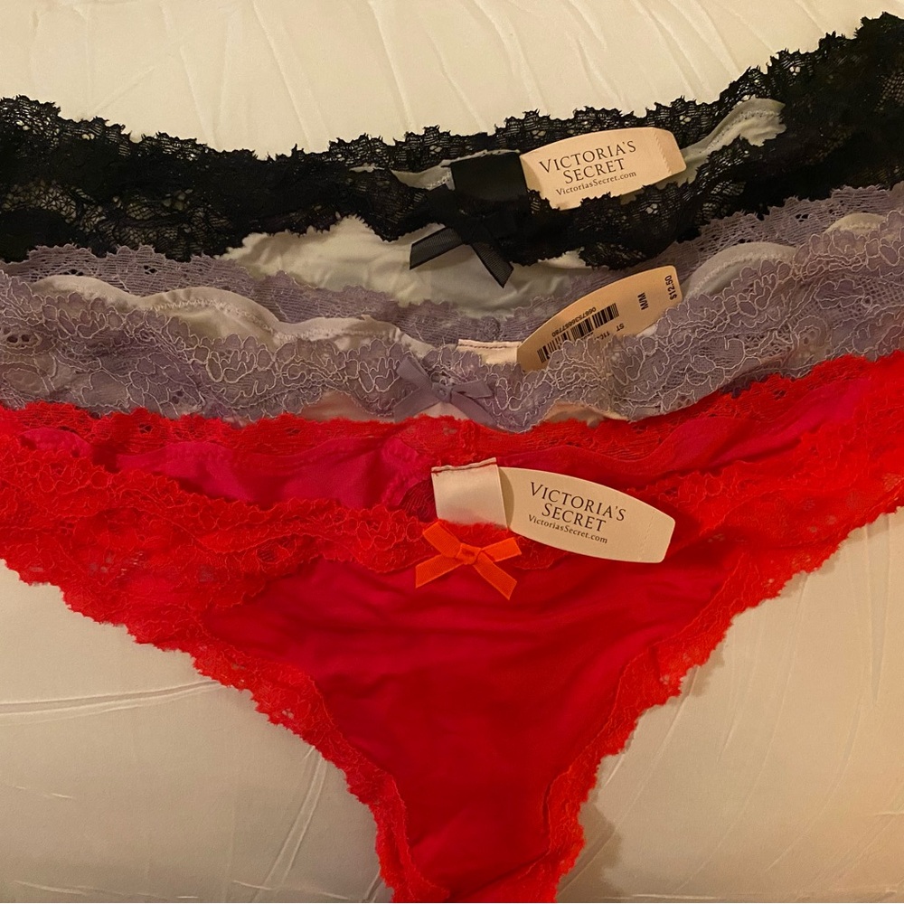 Victoria's Secret Women's Lace Panties - Black, Purple, Red